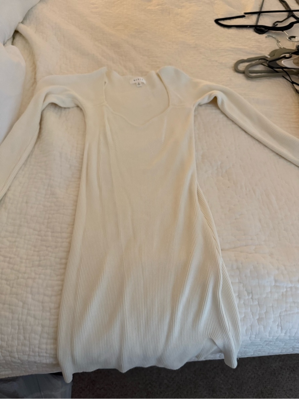 Ribbed Long Sleeve Cream Dress